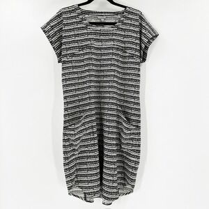 T by Talbots Women Black White Striped Knit Casual Dress MP